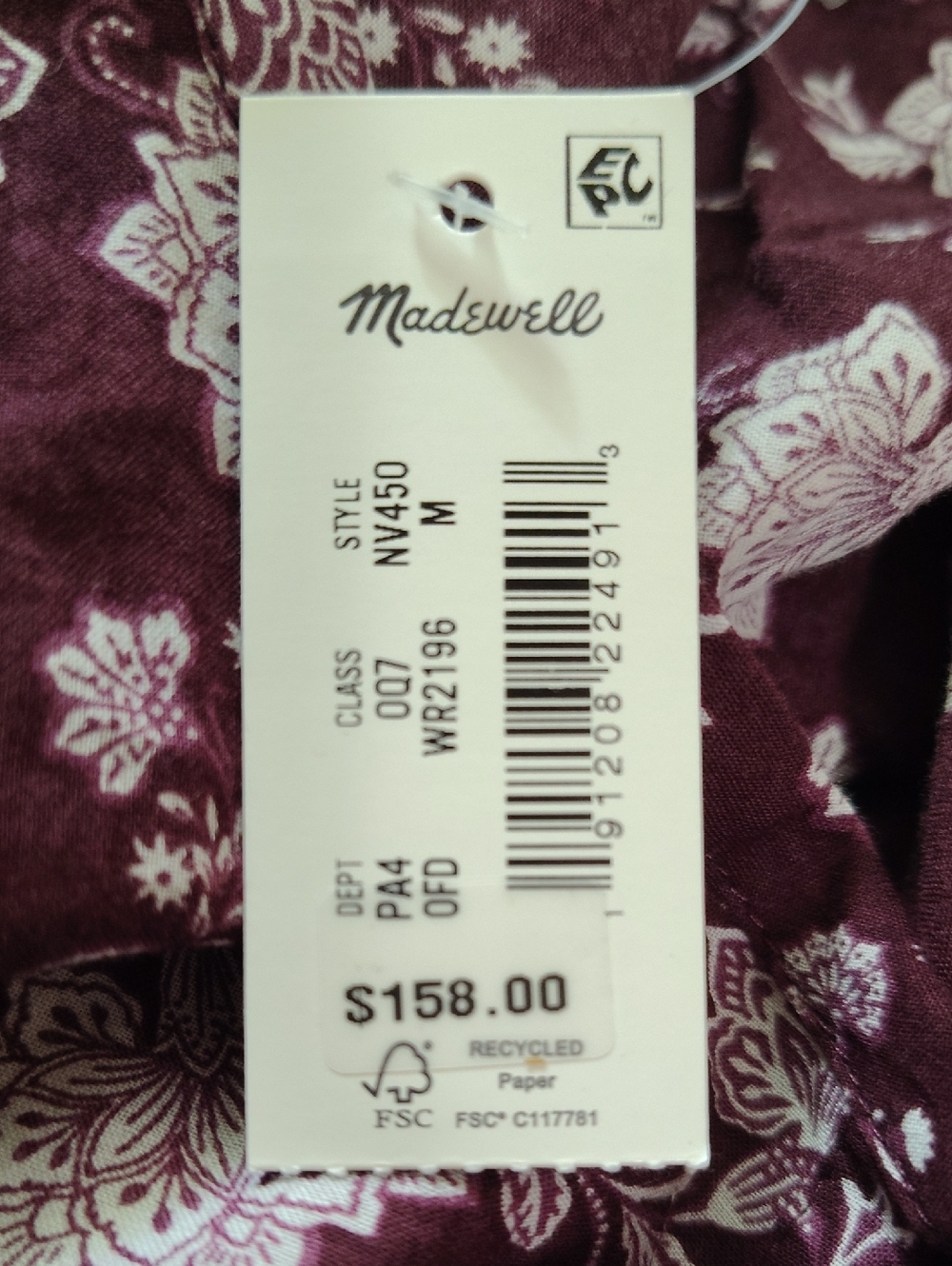 Madewell Splitneck Puff-Sleeve Mini Dress - Olivia Floral Dark Fig - Size M - Picture 11 of 12